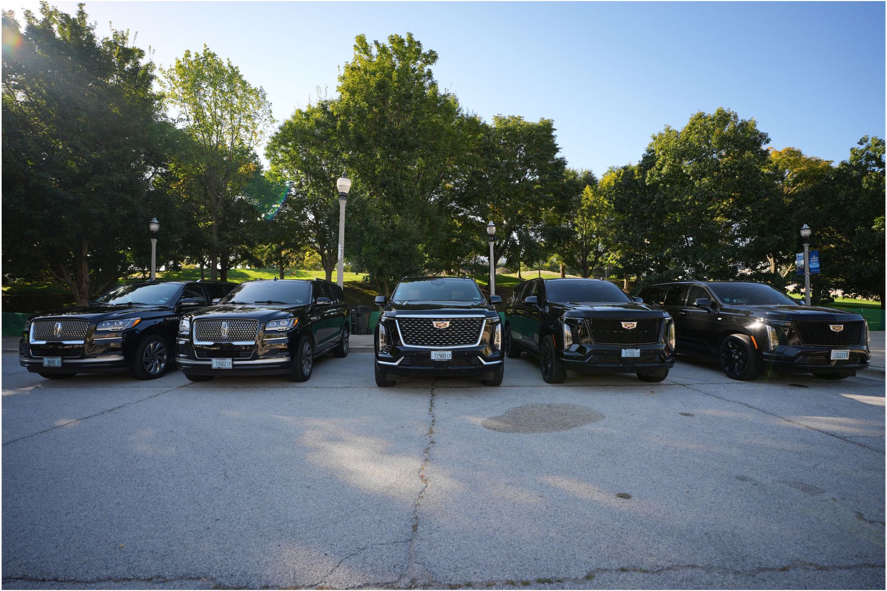 Vellaro Limousines fleet of black luxury SUVs lined up in Chicago